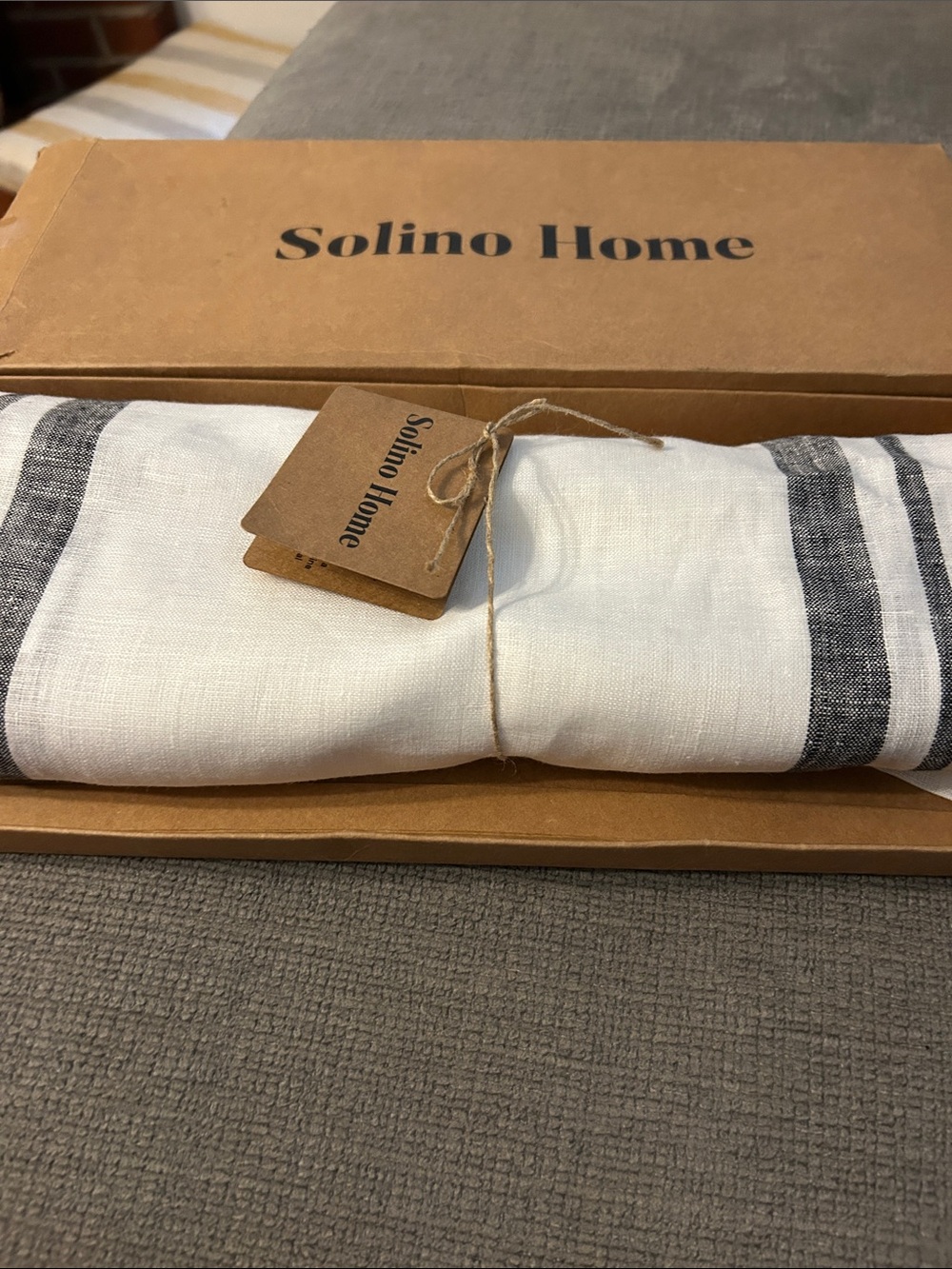 Solino Home Black French  Striped Table Runner 120 Inches Long - 14 x 120